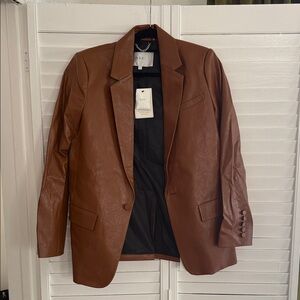 A.L.C. Cognac Leather Single-Button Blazer size 10 NWT